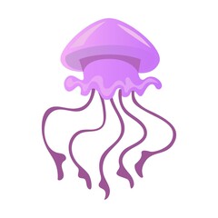 Colorful purple jellyfish vector illustration. Cute cartoon sea jellies watercolor collection isolated on white. Marine animals concept