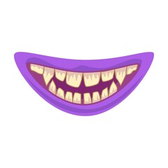Monster blue mouth illustration in cartoon style. Cute creature mouth with tongue and teeth and dripping saliva. Halloween caricature monster