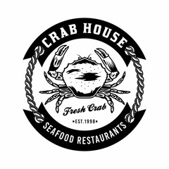 Crab and marine ship rope seafood restaurant badge