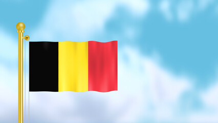 Waving Belgium flag in blue sky. Concept for celebrating national holidays and government.