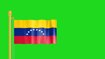 National flag of Venezuela isolated on green screen with smooth waving fabric.