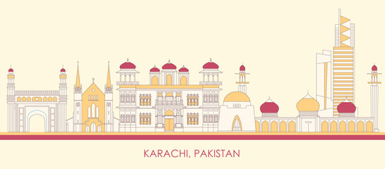Cartoon Skyline panorama of city of Karachi, Pakistan - vector illustration