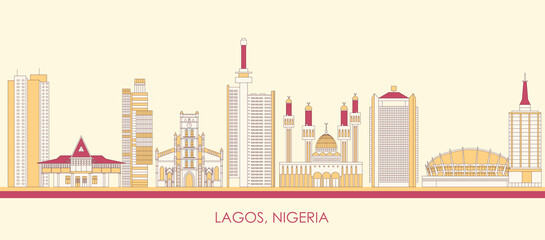 Cartoon Skyline panorama of city of Lagos, Nigeria - vector illustration