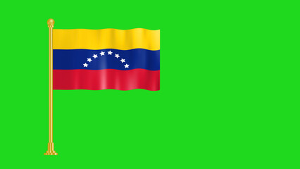 National flag of Venezuela with golden stand isolated on green screen. smooth fabric waving flag animation