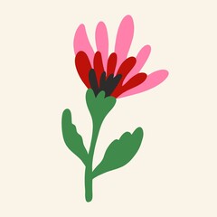 Hand drawn flower. Flat, design, cartoon, vector illustration.