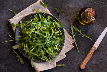 Fresh arugola leaves, delicious and healthy salad ingredient