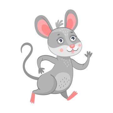 Funny mice character flat icon. Cute happy mouse eating cheese isolated vector illustration. Cartoon mice concept