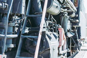 Old historic steam locomotive part shot close up.Selective focus.