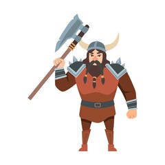 Cartoon Viking vector illustration. Medieval soldiers, people in costumes or warriors isolated on white background. Scandinavian mythology