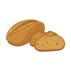 Rye bread. Bread assortment flat icon. Cartoon bun, pretzel, cakes, baguette, bagel, whole grain bread isolated vector illustration. Bakery concept