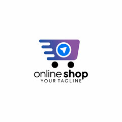 Trolley shop, Online shop logo template vector