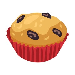 Cupcake with raisins Bread assortment flat icon. Cartoon bun, pretzel, cakes, baguette, bagel, whole grain bread isolated vector illustration. Bakery concept