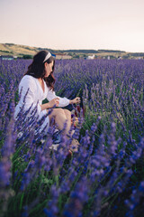 gorgeous woman in white dress at lavender field