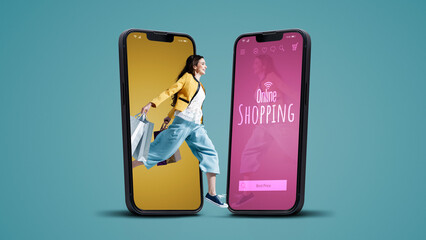 Cheerful woman doing online shopping