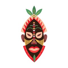 Ceremonial, indigenous and ethnic face masks vector illustration. Aboriginal totem and carnival