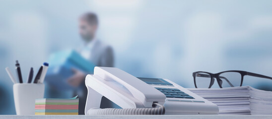 Business desktop with telephone