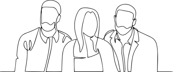 People are standing next to each other. One line vector illustration.