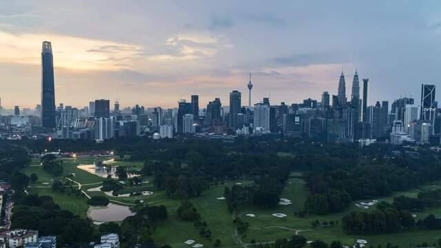 4k UHD footage of cityscape of Kuala Lumpur, Malaysia during sunset