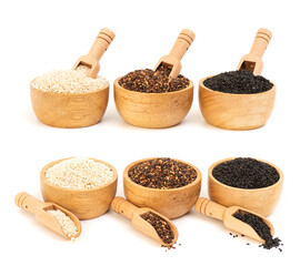 Red ,white and black sesame seeds isolated on white background.