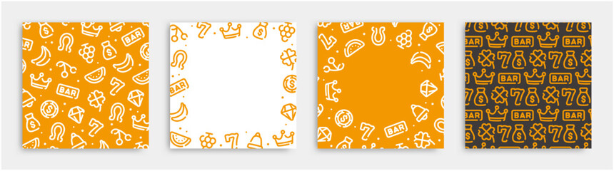 Casino slot icon pattern background for graphic design.Square vector template set.