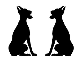 Silhouette of dobermann. Isolated illustration with the elegant dog. Black doberman pinscher drawing.