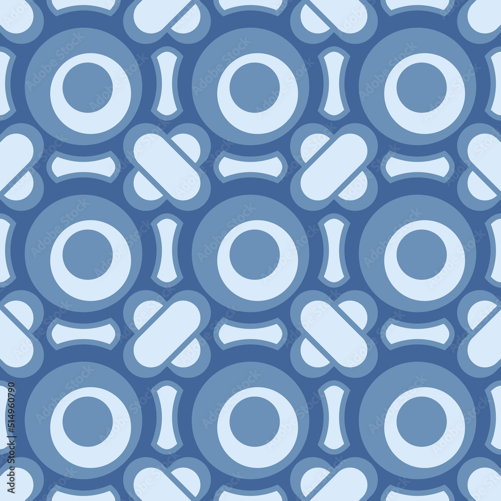 Aufkleber Blue shapes circles and crosses. Vector seamless stylish and primitive pattern.