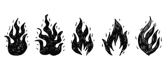 Set of hand drawn fire and fireball isolated on white background .Doodle vector illustration. © Kebon doodle