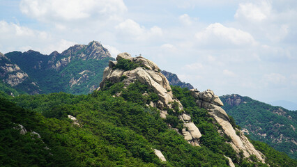 Fototapeta na wymiar Bukhansan Mountain. The greenness of the fresh green is fantastic in sunny weather
