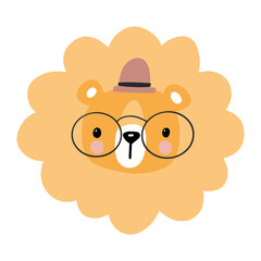 Hand drawn illustration of a cute funny lion face