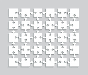 Puzzle cutting grid. Jigsaw outline template with 30 pieces. Thinking game with detached shapes. Simple mosaic layout. Modern puzzle background. Laser cut frame. Vector illustration.