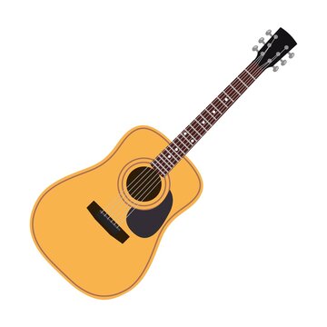 Classical acoustic guitar flat vector illustration. Collection of musical instrument with strings designs for bands isolated on white background