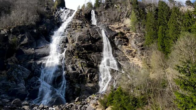 Aerial Drone - Dolomite landscape on the Nardis Waterfalls