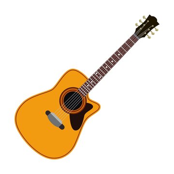 Acoustic guitar flat vector illustration. Collection of musical instrument with strings designs for bands isolated on white background