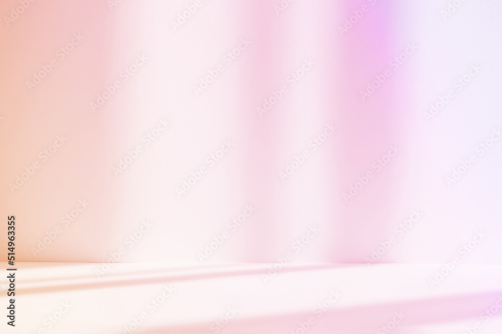 Poster Abstract pink studio background for product presentation. Empty room with shadows of window. Display product with blurred backdrop.