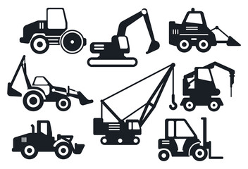 Flat Construction Machine Vector Silhouettes