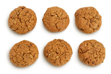 oatmeal cookies isolated on white background with full depth of field. Top view. Flat lay. Set or collection.