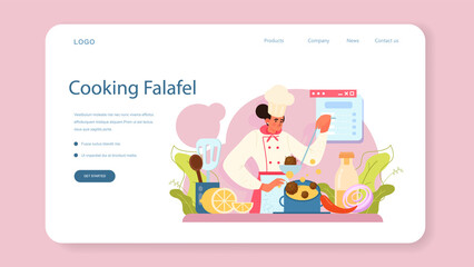 Falafel web banner or landing page. Traditional dish of Jewish cuisine