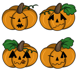 A set of cute Halloween pumpkins with different emotions in cartoon style, emotional pumpkin