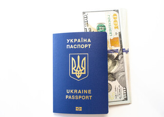 Ukrainian foreign passport and US dollars. emigration from Ukraine