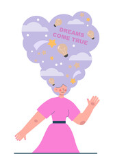 Daydreaming concept. Young characters dreaming or daydreaming