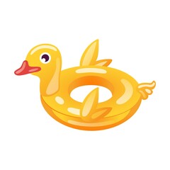 Children inflatable ring duck. Rubber donuts, pink flamingo, duck, unicorn for kids in swimming pool. Can be used for pool party, summer vacation