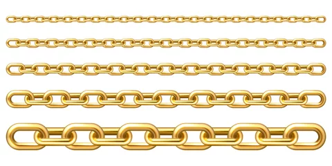 Foto op Plexiglas Realistic gold plated metal chain with golden links isolated on white background. Vector illustration. © 32 pixels