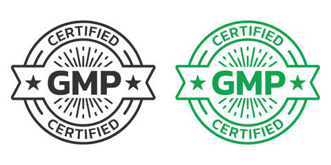 GMP certified icon or logo. Good manufacturing practice stamp or seal design. Quality standard label. Vector illustration.