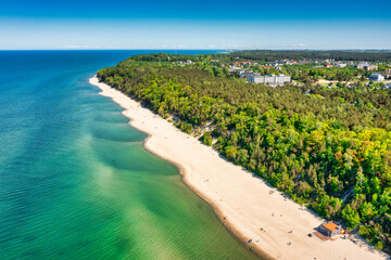 Aerial landscape of the beach in Jastrzebia Gora by the Baltic Sea at summer. Poland.