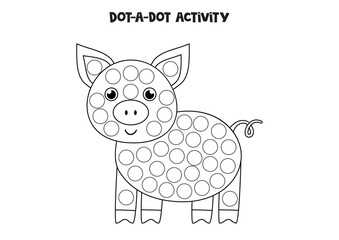 Dot a dot game for preschool kids. Cute pig.