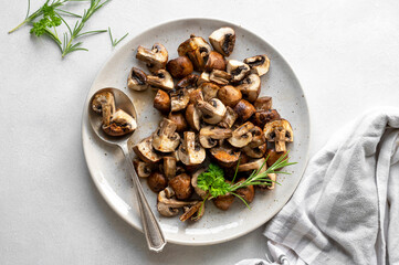 roasted, baked mushrooms, homemade food. Top view, Food photo