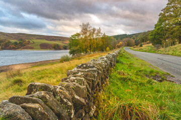 Peak District road by the lake