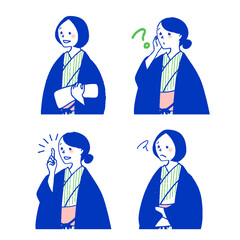浴衣姿の女性の表情セット
