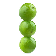 Three delicious lime fruits, isolated on white background