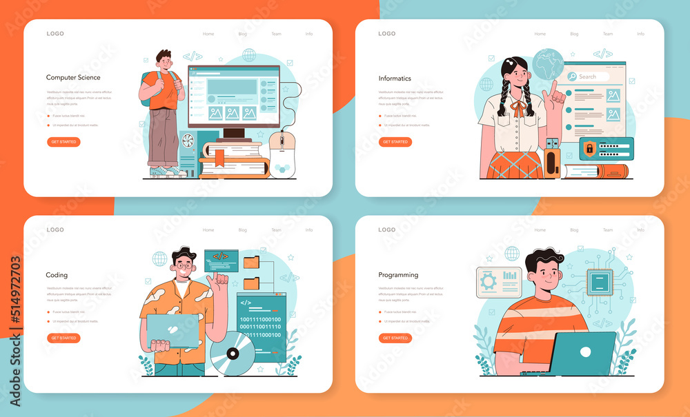 Canvas Prints it education web banner or landing page set. student write software